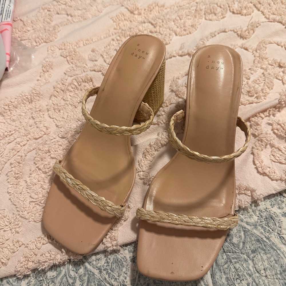 A New Day Tan Mules with Braided Straps